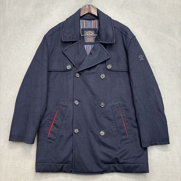 Paul & Shark Yachting Loro Piana Cashmere Wool Pea Coat Jacket Mens L Navy
